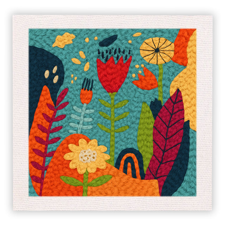 Teal Floral Art Punch Needle Embroidery Kits