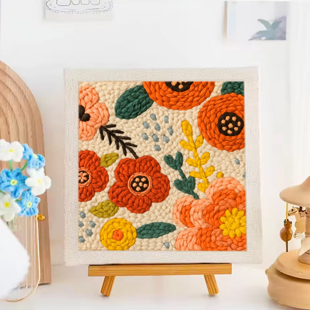 Warm Tone Floral Punch Needle Embroidery Kits