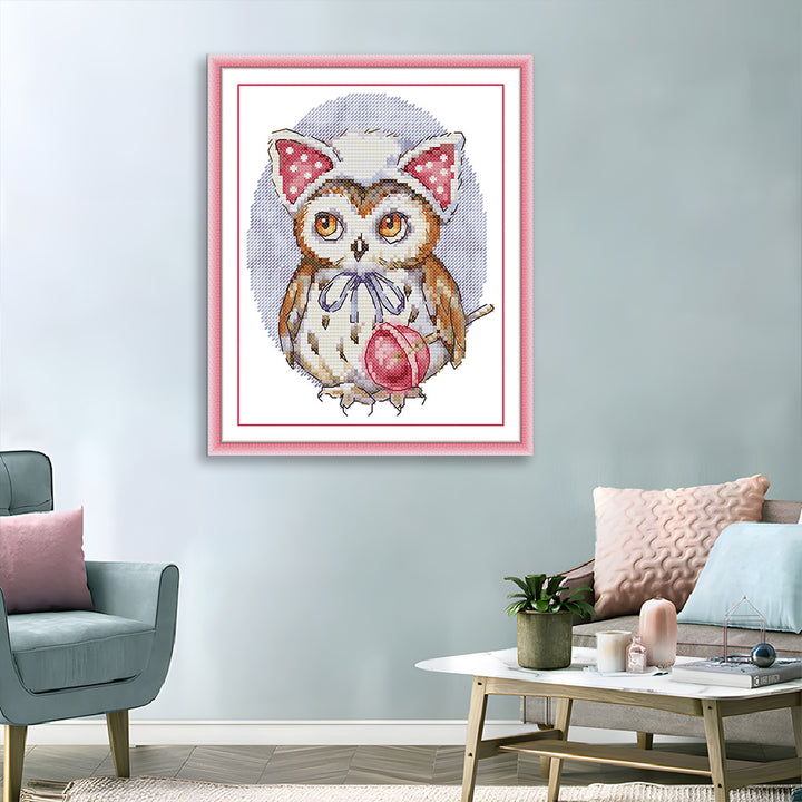 Cute Owl Holding A Lollipop Cross Stitch Kits