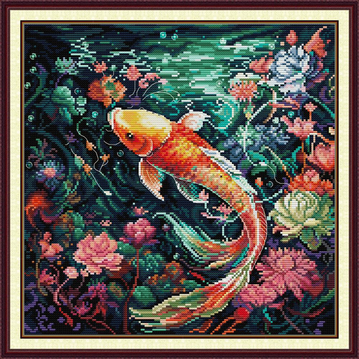 Flowers And Koi in Green Lake Cross Stitch Kits