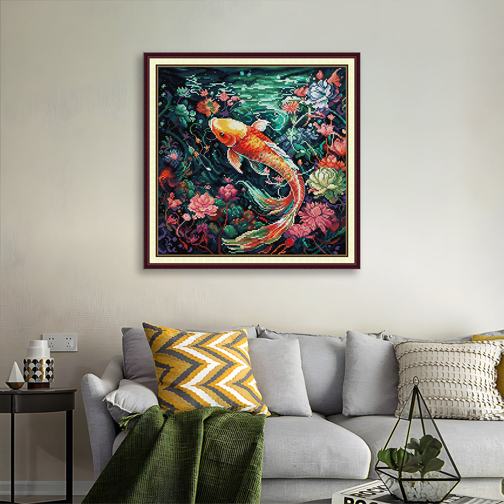Flowers And Koi in Green Lake Cross Stitch Kits