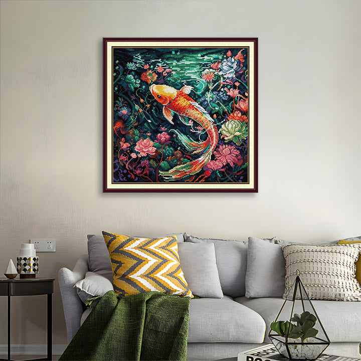 Flowers And Koi in Green Lake Cross Stitch Kits