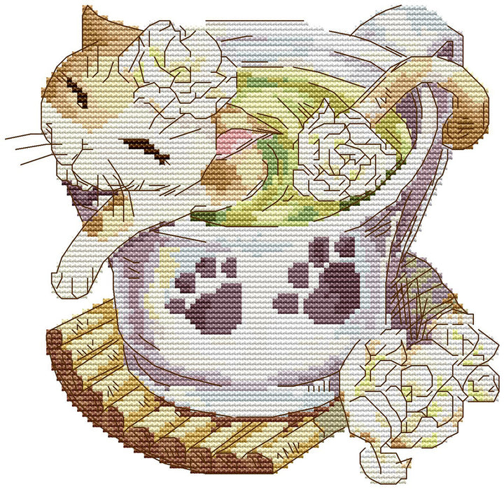 Cat in a teacup Cross Stitch Kits