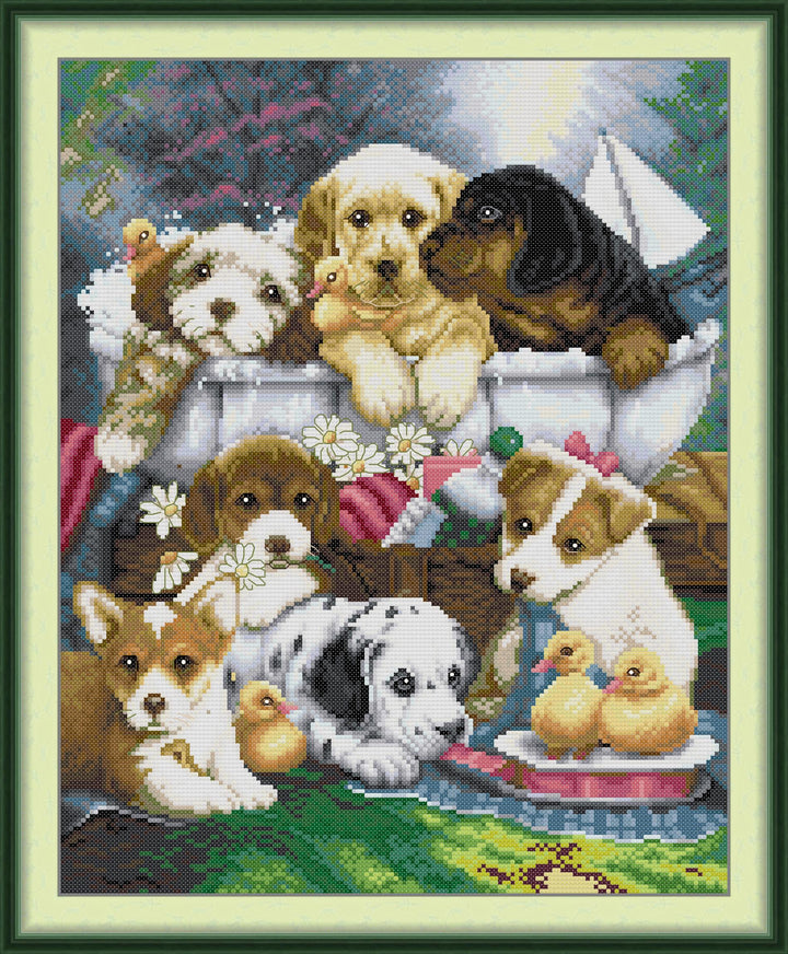 Dog Bathing Time Cross Stitch Kits