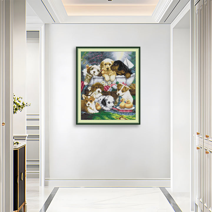 Dog Bathing Time Cross Stitch Kits