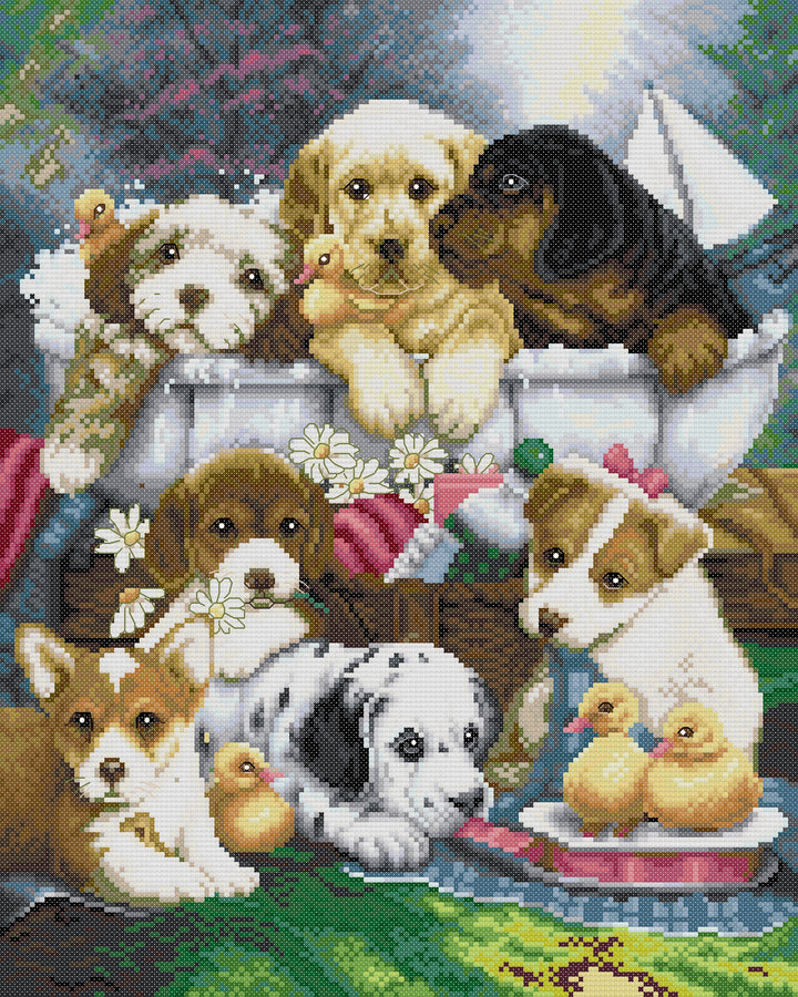 Dog Bathing Time Cross Stitch Kits