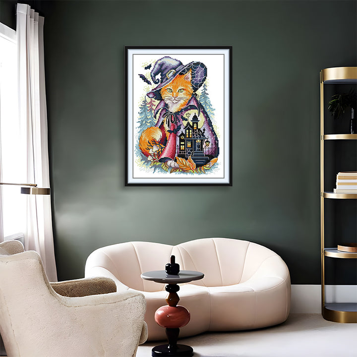 Halloween Castle and Cat Cross Stitch Kits