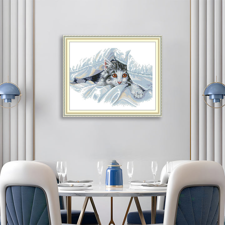 The Cat in The Blanket Cross Stitch Kits