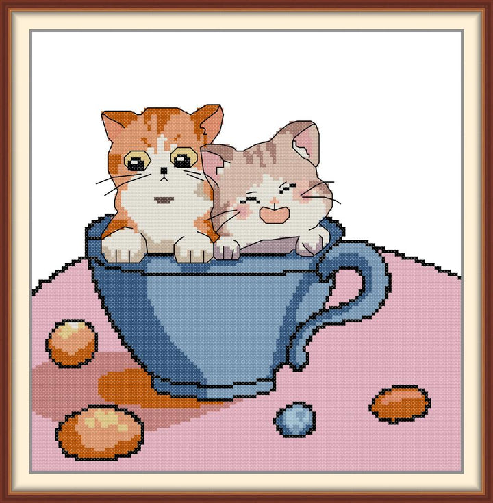 Cat in a Cup Cross Stitch Kits