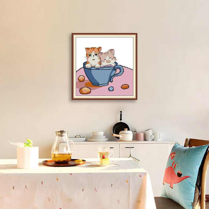 Cat in a Cup Cross Stitch Kits