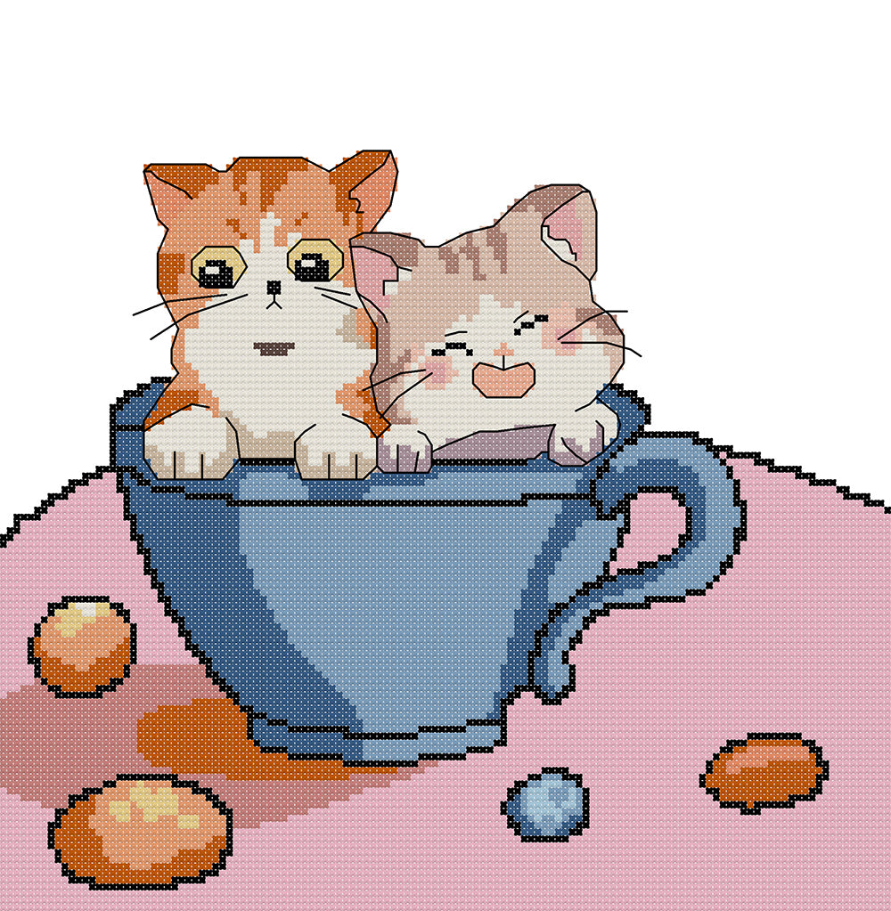 Cat in a Cup Cross Stitch Kits