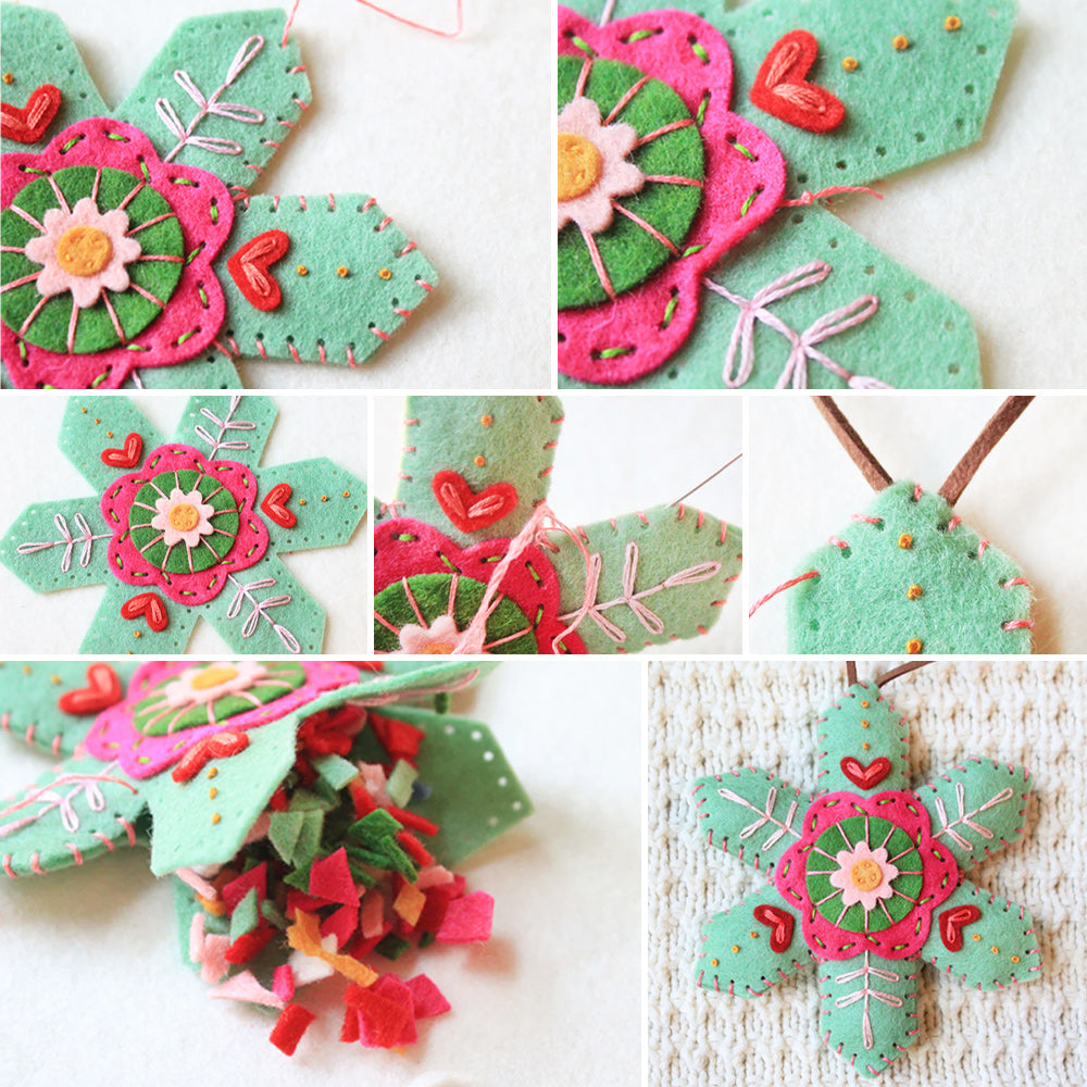 Christmas Snowflake Ornament Embroidered Felt