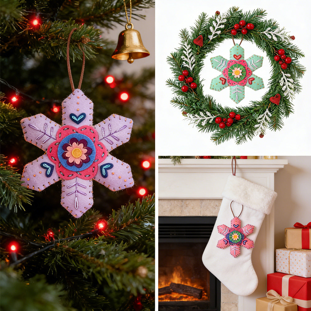 Christmas Snowflake Ornament Embroidered Felt