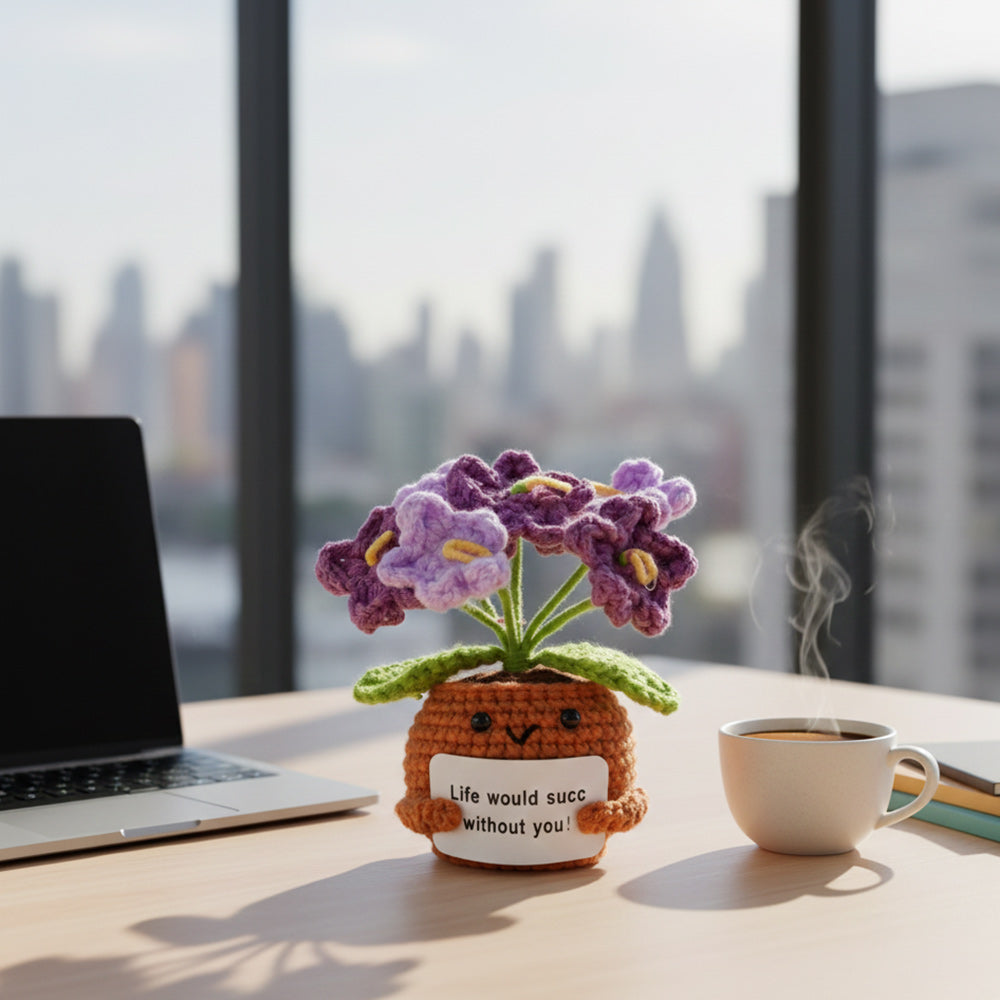 Hand Knitted Forget-me-nots Emotional Comfort Plant Positive Flower Pot