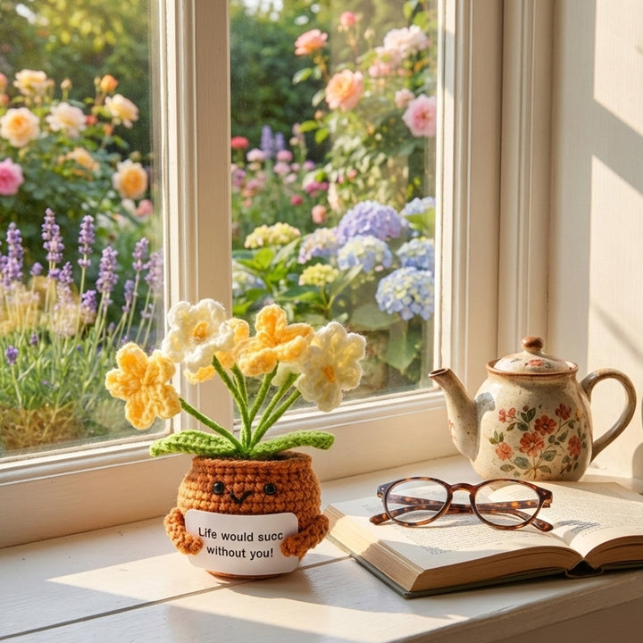 Hand Knitted Forget-me-nots Emotional Comfort Plant Positive Flower Pot