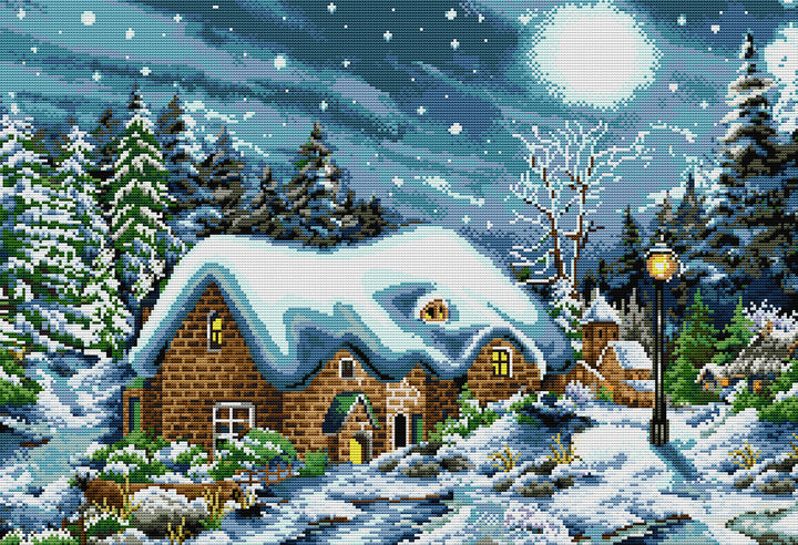 Forest Hut in The Snow Cross Stitch Kits