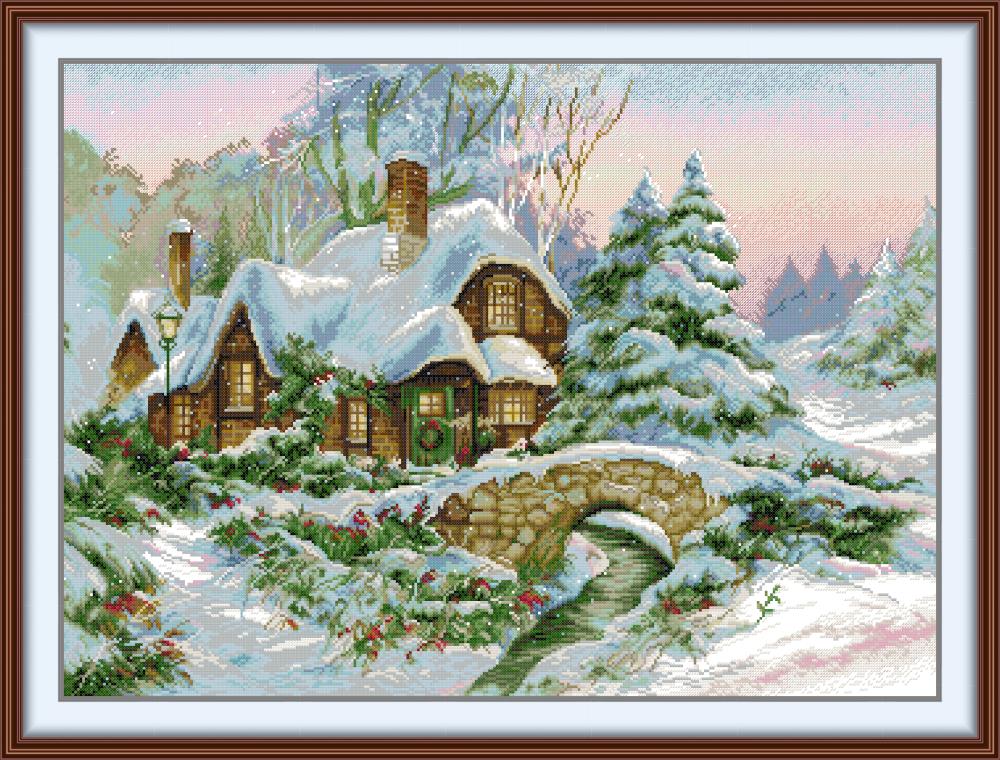 Winter Christmas Cabin Cross Stitch Kits