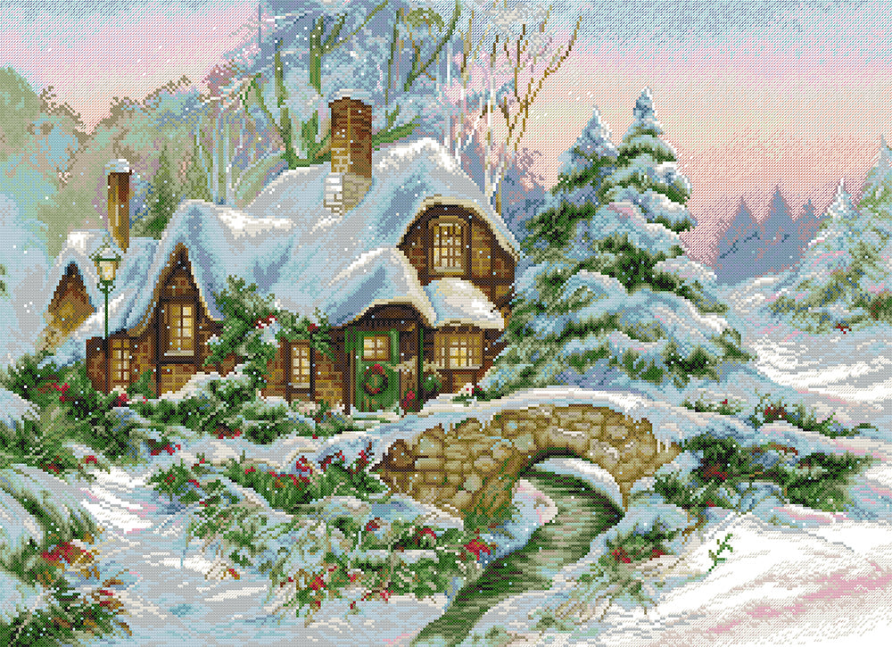 Winter Christmas Cabin Cross Stitch Kits
