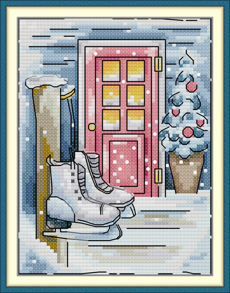Ice Skates at the Door Cross Stitch Kits
