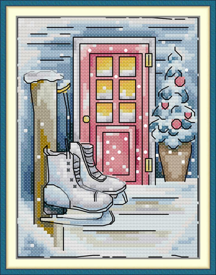 Ice Skates at the Door Cross Stitch Kits