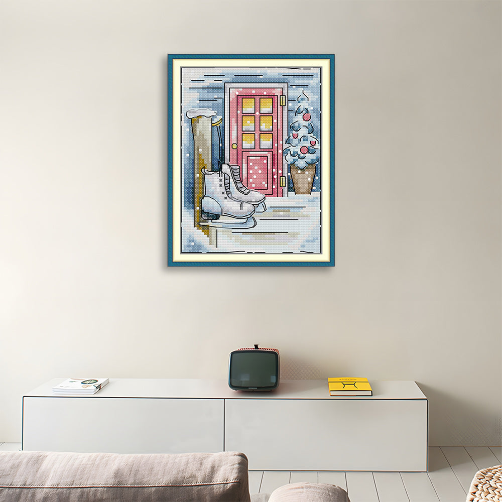 Ice Skates at the Door Cross Stitch Kits