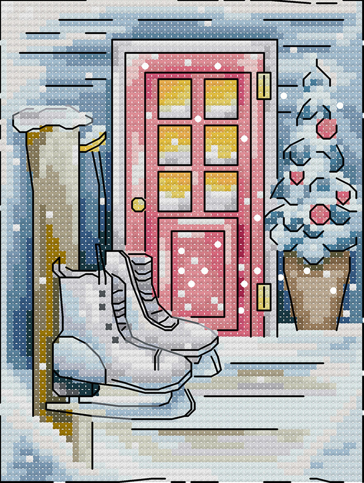 Ice Skates at the Door Cross Stitch Kits