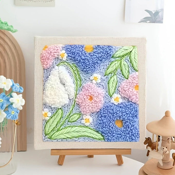 Blue & Pink Floral Patch Punch Needle Embroidery Kits