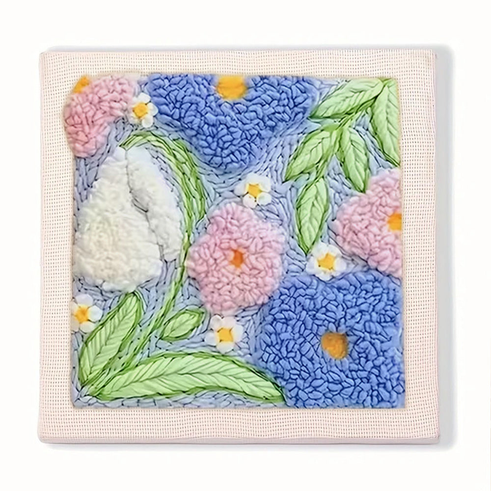 Blue & Pink Floral Patch Punch Needle Embroidery Kits