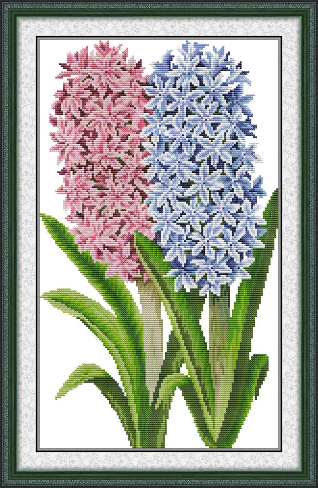 Pink and Blue Hyacinth Cross Stitch Kits