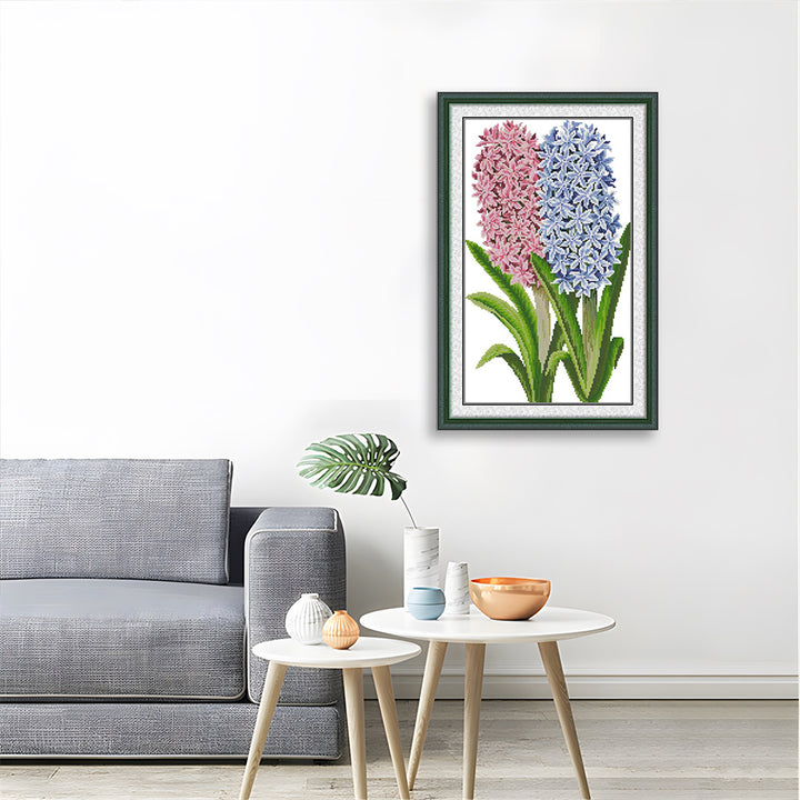 Pink and Blue Hyacinth Cross Stitch Kits