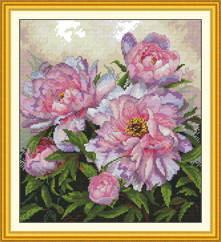 Pink Peony Cross Stitch Kits