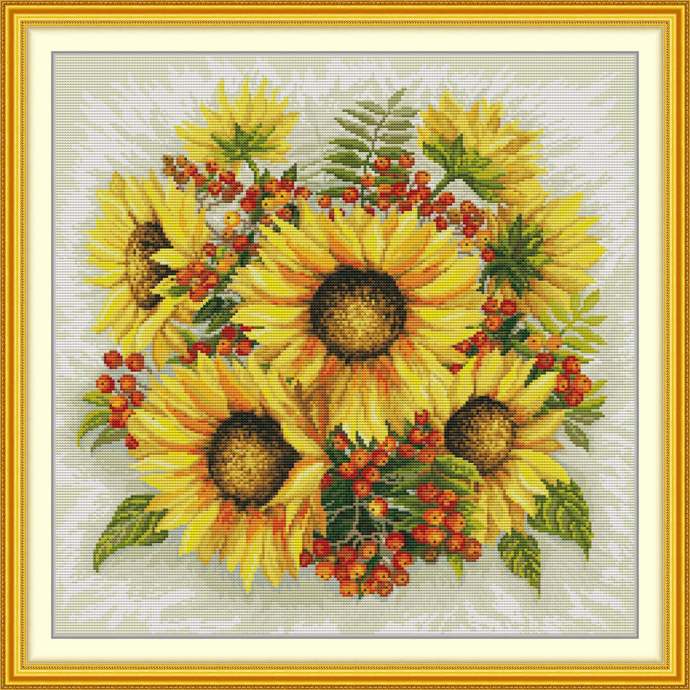 Sunflowers and Red Berries Cross Stitch Kits