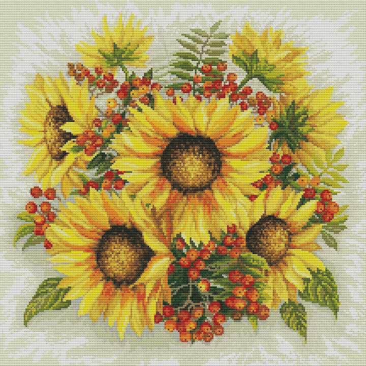 Sunflowers and Red Berries Cross Stitch Kits