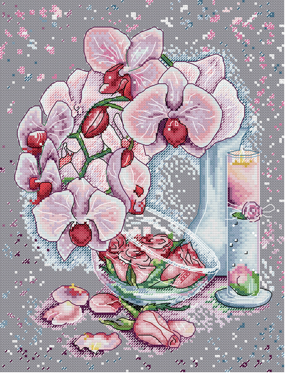Phalaenopsis and Rose Cross Stitch Kits