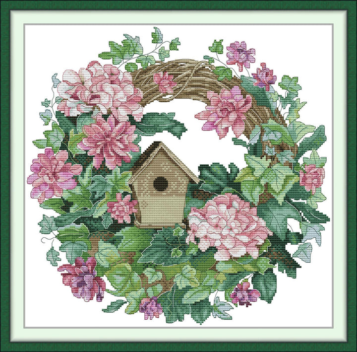 Purple Wreath and Bird's Nest Cross Stitch Kits