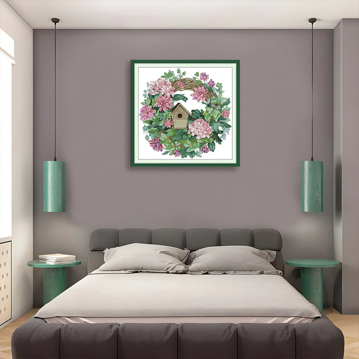 Purple Wreath and Bird's Nest Cross Stitch Kits
