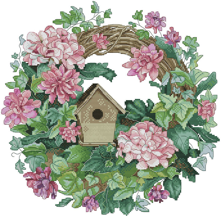 Purple Wreath and Bird's Nest Cross Stitch Kits
