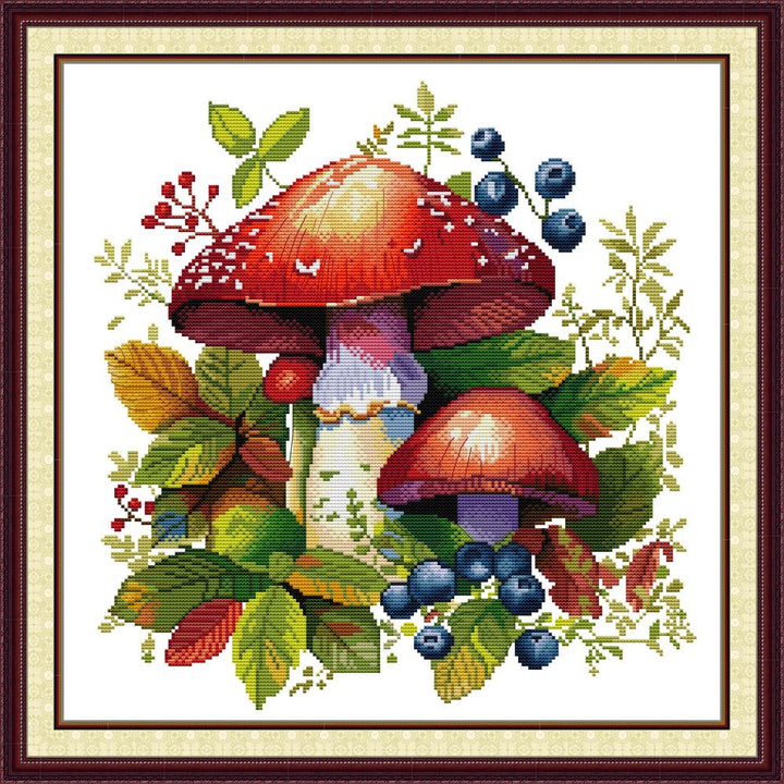 Red Mushrooms and Blueberries Cross Stitch Kits