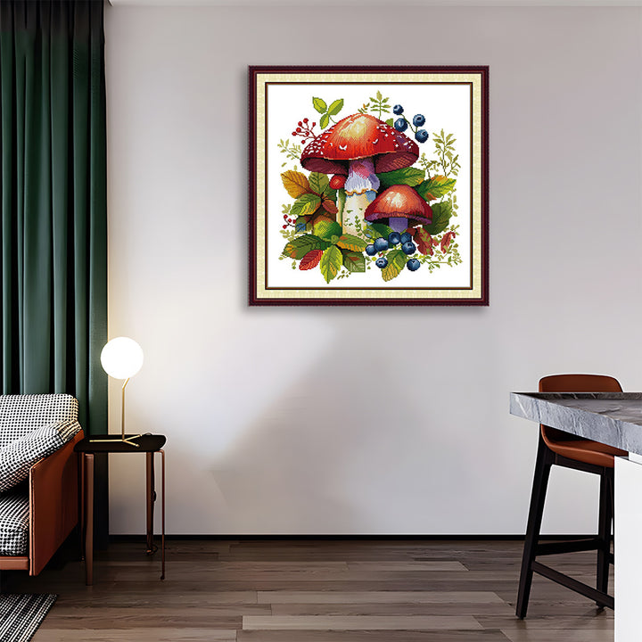 Red Mushrooms and Blueberries Cross Stitch Kits