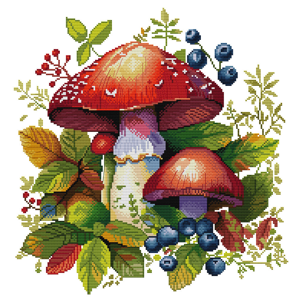 Red Mushrooms and Blueberries Cross Stitch Kits