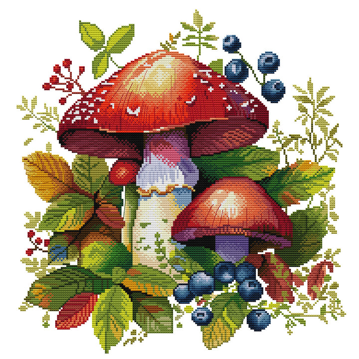 Red Mushrooms and Blueberries Cross Stitch Kits