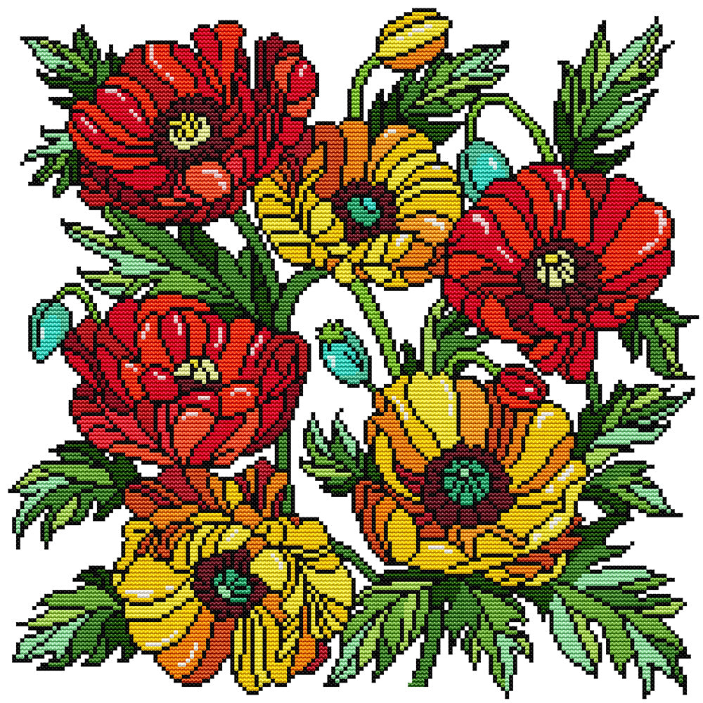 Red and Yellow Poppies Cross Stitch Kits