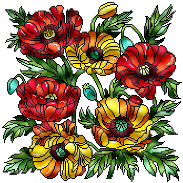 Red and Yellow Poppies Cross Stitch Kits