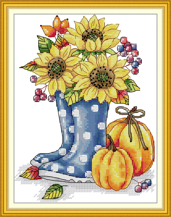 Sunflowers and Pumpkins in Boots Cross Stitch Kits