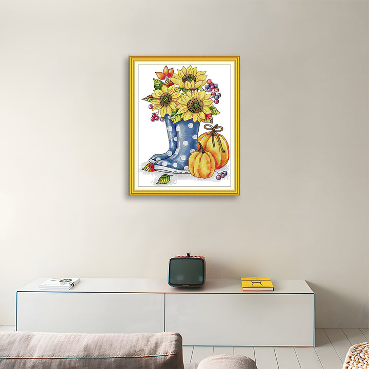 Sunflowers and Pumpkins in Boots Cross Stitch Kits