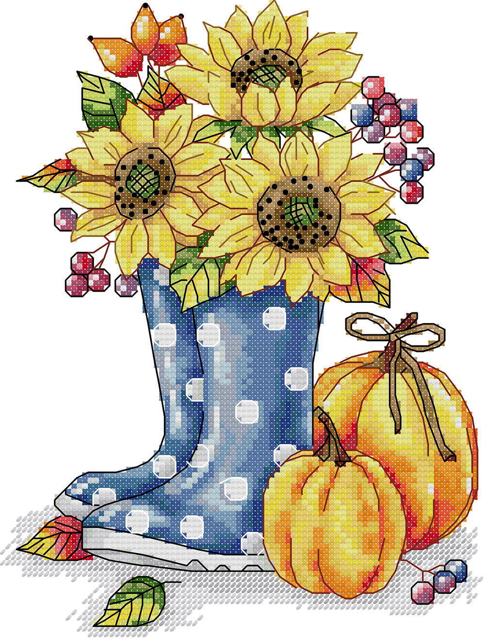 Sunflowers and Pumpkins in Boots Cross Stitch Kits