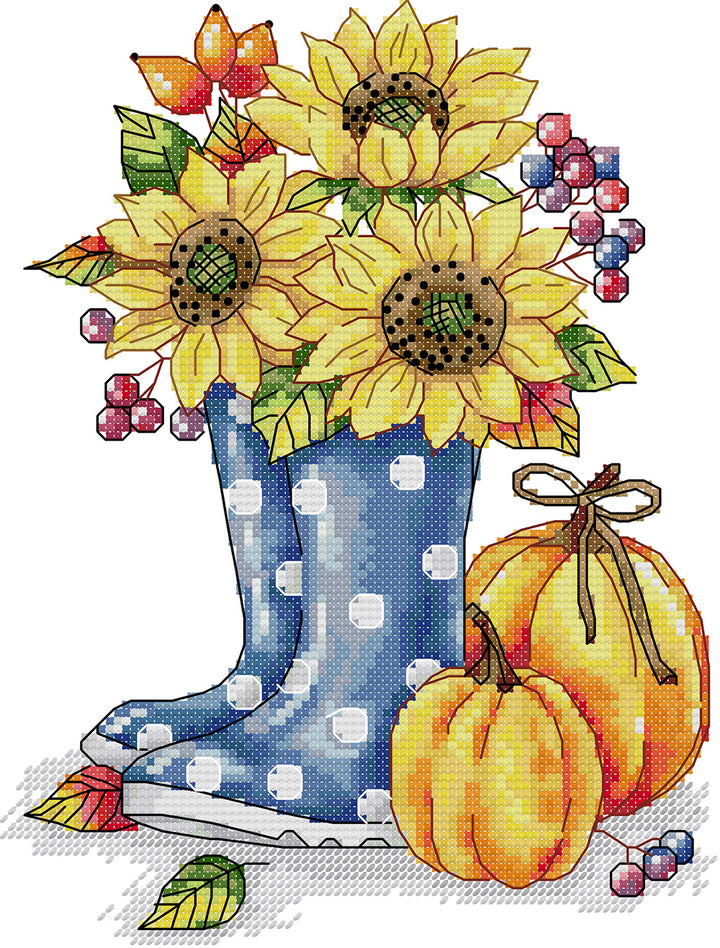 Sunflowers and Pumpkins in Boots Cross Stitch Kits