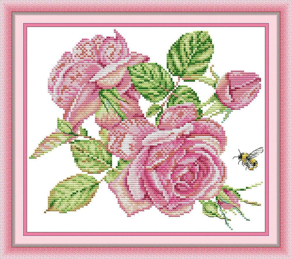 Two Pink Roses Cross Stitch Kits