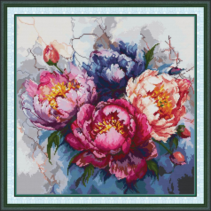 Watercolor Peony Flowers Cross Stitch Kits