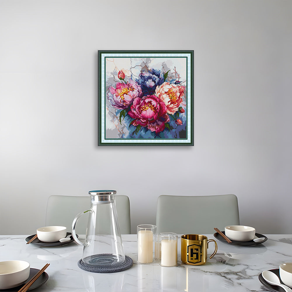 Watercolor Peony Flowers Cross Stitch Kits
